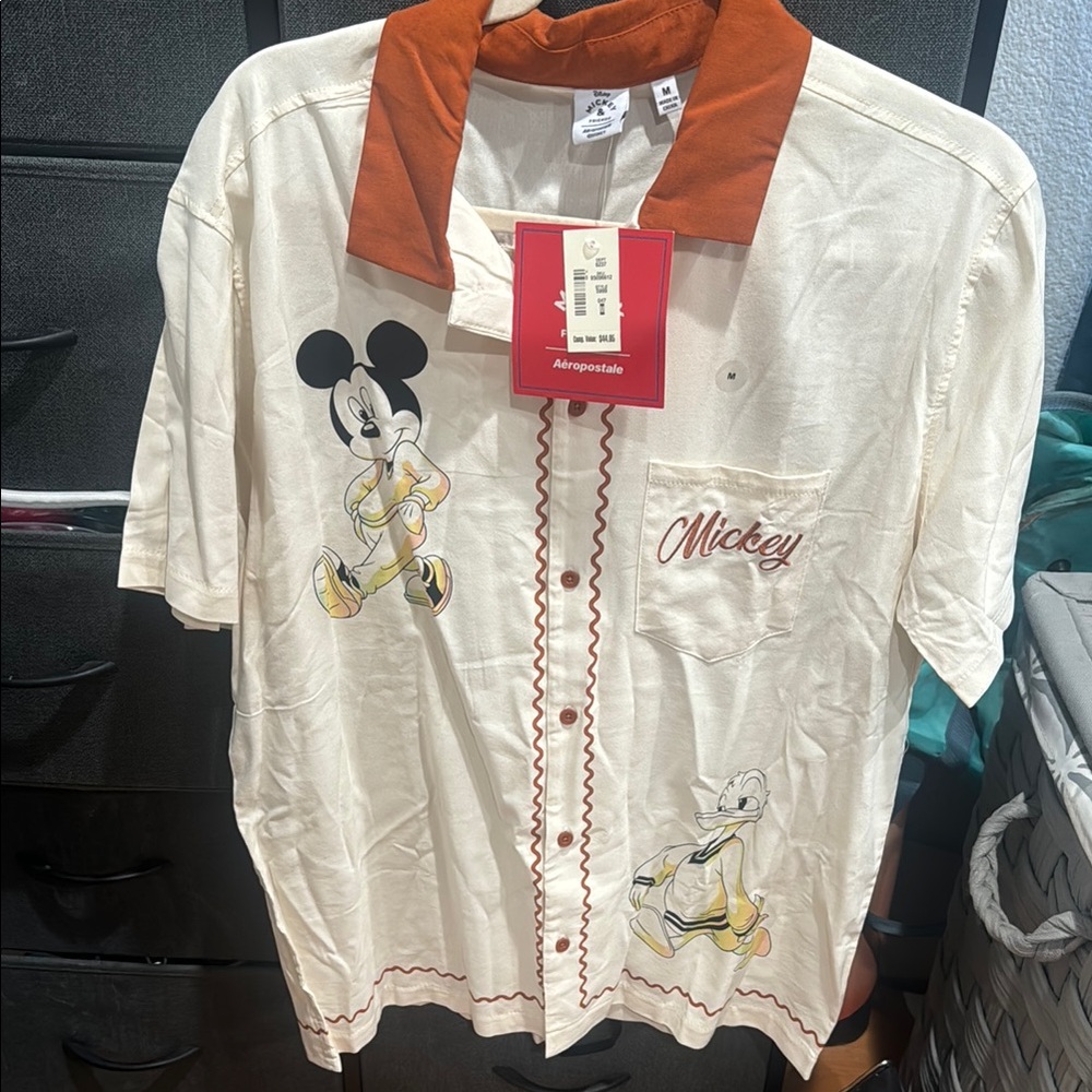 Aeropostale Cream and Orange Casual Button Down Shirt